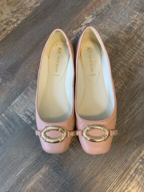 Anne Klein Blush Pink Leather Flats with Gold Accent